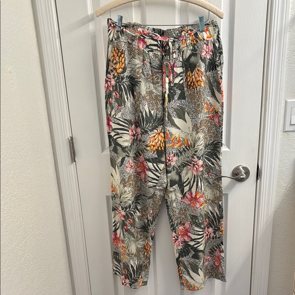 NWOT Women's REEF Flowy Tropical Pants Green/Pink/Orange Size M- Sassy!!